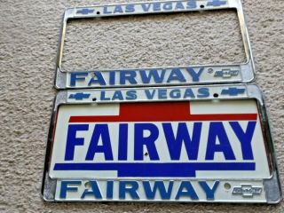 2 Vintage Fairway Las Vegas Chevrolet Metal License Plate Frames W/incert