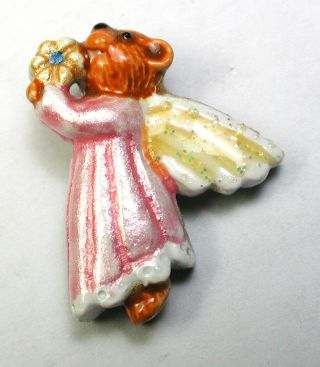 Bb Vintage Enameled Brass Button Winged Angel Bear Realistic 3/4