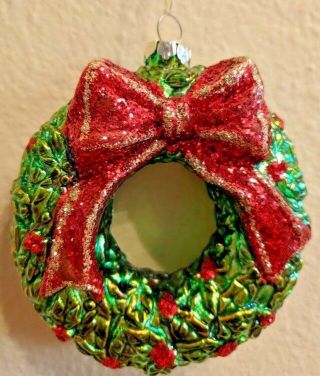 Vintage Hand Blown Glass Christmas Ornament Wreath