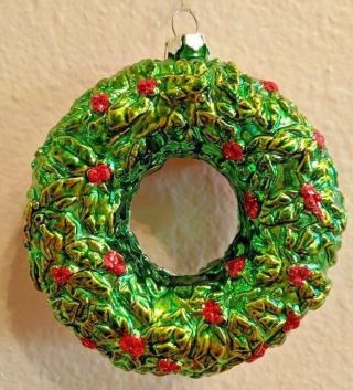 Vintage Hand Blown Glass Christmas Ornament Wreath 2
