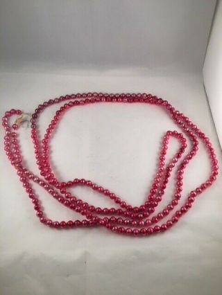 Vintage Mercury Glass Beaded Christmas Tree Garland 100 " Pink Beads