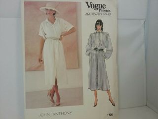 Vtg Vogue Am.  Designer John Anthony 1126 Sew Pattern Button Front Dress Uncut