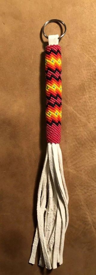 Totally Native American Lakota Sioux Beaded Leather Keychain