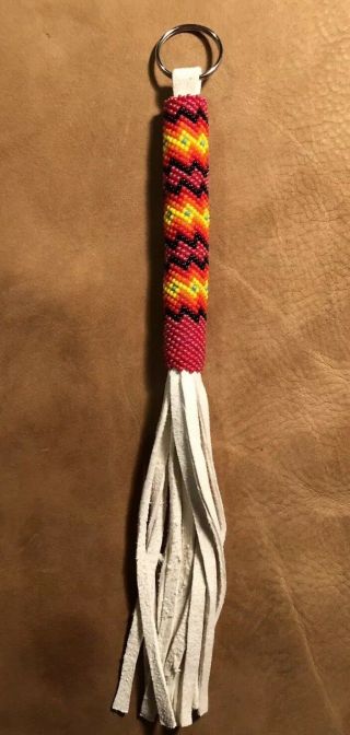 Totally Native American Lakota Sioux Beaded Leather Keychain 3
