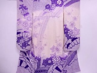 73810 Japanese Kimono / Antique Furisode / All Shibori / Floral Plants & St