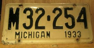 1933 State Of Michigan License Plate -