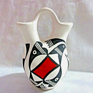 Vintage Polychrome M Chino Signed Acoma Native American Pottery Wedding Vase