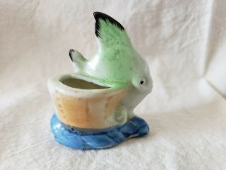 Vintage Green Fish Sewing Pin Cushion Made In Japan Porcelain