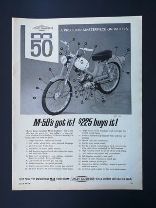 Vintage 1965 Harley - Davidson M - 50 Motorcycle - Full Page Ad