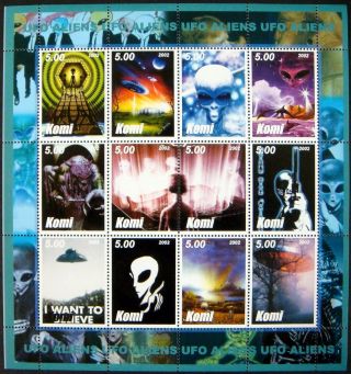 2002 Mnh Komi Science Fiction Stamps Sheet Space Aliens Flying Saucer Ufo Sci - Fi
