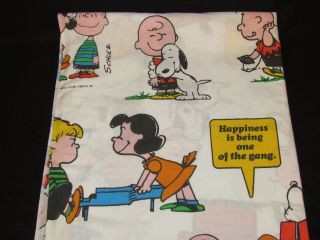Vintage 1971 Peanuts Snoopy Twin Flat Sheet Happiness Is Being One Of The Gang