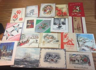 18 Vintage Christmas Greeting Cards,  1930s - 1940s Merry Xmas