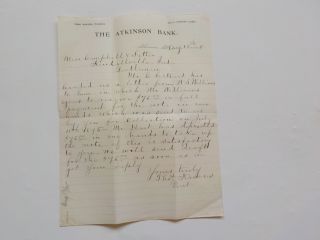 Antique Letter 1895 The Atkinson Bank Illinois Paper United States Old Vtg Usa N
