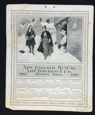 Vtg 1902 Salem Witch ? Artist - Signed Mutual Life Insurance Calendar Boston