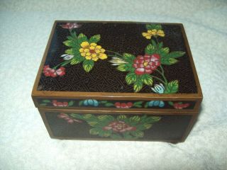 Antique Vintage Chinese Enamel Cloisonne Jewelry Trinket Footed Brass Box