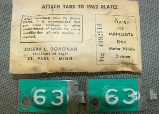 Set Of 2 Minnesota 1963 License Plate Tabs Enameled,  