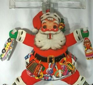 Vintage Jointed Cardboard Santa Christmas Decoration With Pull String Movable 2