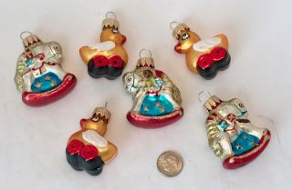 Christmas Ornament Glass Set/ 7 Mini Duck On Wheels Rocking Horse Sleigh 1.  75 "