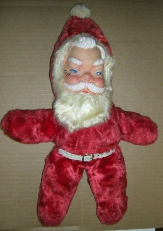 Vintage Rubber Face Plush Santa Claus wind up Musical 4