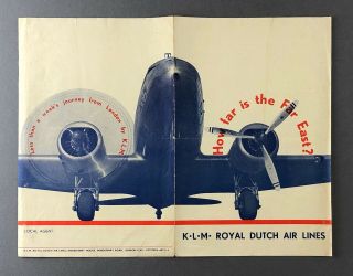 Klm Royal Dutch Airlines Far East Vintage Airline Brochure Douglas Dc - 3