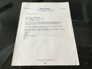 Mervyn M.  Dymally Governor 1977 Signed Letter Regarding Redd Foxx Brock Peters