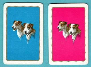 2 Single Swap Playing Cards Cute Wire Haired Terrier Dog Heads Vintage Pair