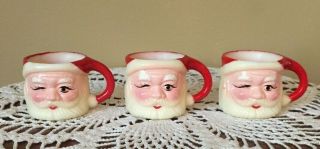 Vintage Set Of 3 Hard Plastic Winking Santa Mugs Table Favors