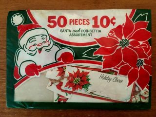 Vintage Eureka Christmas Santa Poinsettia Assortment Seals Tags Cards Nip 1960 