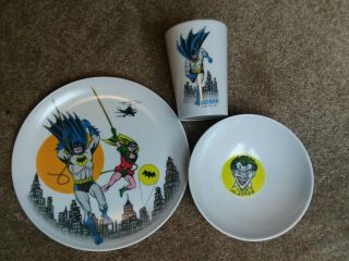 Batman & Robin 1966 Vintage Cup,  Plate,  Joker Bowl,  Dishes Melmac Sun Valley