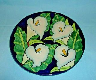 Mexican Art Pottery Talavera R.  Venegas 11 - 1/4 " Plate Wall Hang With Calla Lily