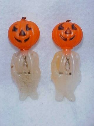 2 Vintage Halloween Plastic Pumpkin Head Men,  Candy Containers