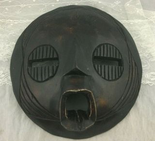 Vintage African Round Tribal Mask Hand Carved Wood Wall Hanging 12 Inch