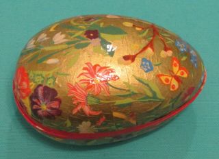 Vintage West Germany Gold Floral Paper Mache Easter Egg Candy Container 4 1/2 "