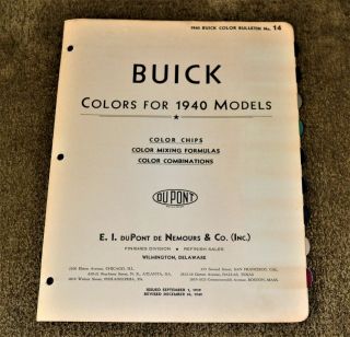 1940 Dupont De Nemours Paint Color Chips Combinations Buick Bulletin 14