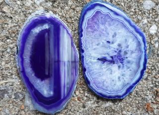 2 Large Purple Agate Geode Sliced Slabs Druzy Quartz Crystals 3.  25 " - 3.  5 "