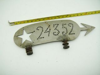 Vintage Motorcycle Bicycle Number Plate 24352 Metal Hand Made Star
