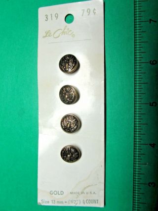 (4) Vintage 1/2 " Lechic U.  S.  Great Seal Eagle Gold Metal Shank Buttons (x833)