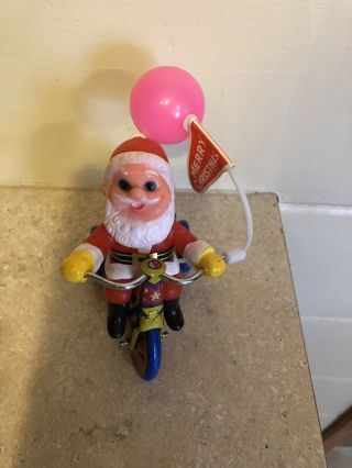 Vintage Christmas Santa Claus On Tricycle Wind - Up Toy - Made In Korea