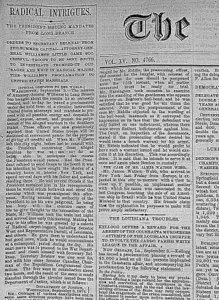 BLACK HILLS EXPEDITION - GEN.  CUSTER Indepth 1874 Newspaper LOUISIANA RACE WAR 4