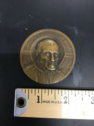 Rare Vintage Religious Medal Saint Vincent De Paul - Signed By Becker 2.  25” Dia