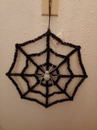 Halloween Black Tinsel Spoder Web With Glitter Glow Tarantula