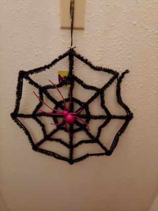 Halloween Black Tinsel Spider Web With Glitter Glow Rose Tarantula
