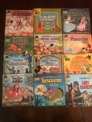 12 Different - Walt Disney’s 24 Page Read Along Book And Record Pinocchio Bambi,