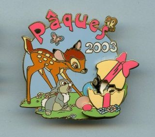 Disney Paris Disneyland Bambi Thumper Easter Egg W/ Flower Skunk Hinged Le Pin