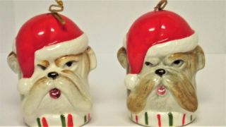 Vintage Bulldog Head W/ Santa Hat Christmas Tree Ornament Japan