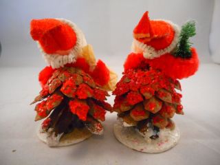 Set of 2 Vintage Christmas Tree Ornaments Santa Claus Pine Cone Chenille 2