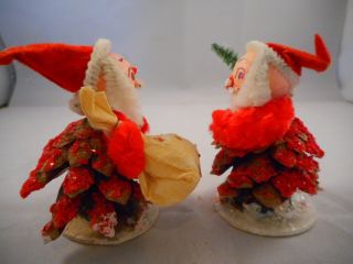 Set of 2 Vintage Christmas Tree Ornaments Santa Claus Pine Cone Chenille 3