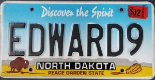 North Dakota Personalized License Plate.  Edward9