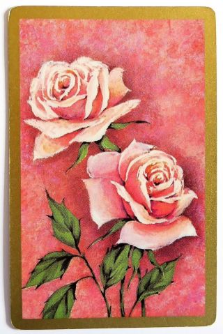 PAIR VINTAGE SWAP CARDS.  ROSES.  PINK & YELLOW FLOWERS.  ARRCO 2