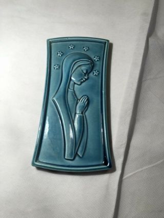 Sanmyro Of Japan Porcelain Blue Vintage Mother Mary Wall Plaque Rare